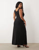 TFNC Plus slinky scoop neck knot detail split maxi dress in black