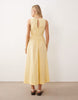waisted v neck maxi dress with seaming details in butter yellow