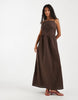 Object poplin cami midi dress with crochet patch detail in chocolate