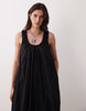 poplin ruched neck midaxi sundress in black