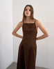 Topshop premium pleated high godets maxi dress in brown