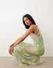 printed floral mesh deep scoop exposed seam maxi dress with low back in sage