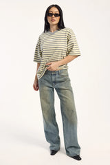 Neovision V Neck Relaxed Tee Yellow Stripe