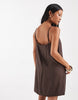 Vero Moda Petite tie front cami mini dress in chocolate brown