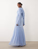 Modesty mesh maxi dress with overlay draped neckline detail in pastel blue
