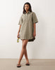 denim boxy shirt dress with pocket detail in khaki