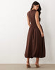 high neck drop waist sleeveless maxi dress in chocolate