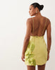 embroidered 3d leaves mini cami dress in lime green