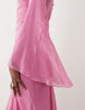 long sleeve layered godet bias cut maxi dress in pink
