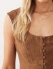 square neck button down mini sundress in warm chocolate