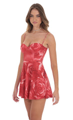 Rose Mesh Corset A-line Dress in Red