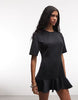 Monki mini dress with ruffle hem detail in black