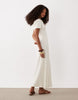ribbed short sleeve polo midi dress in beige