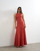 Topshop linen rich dropped waist full circle hem midi dress in burgundy