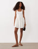 scoop ribbed bodice with poplin skirt mini dress in white