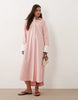 maxi shirt dress with contrast cuffs in pink and white