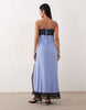 cami maxi slip dress with lace trim in blue striped print
