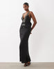 satin dress with embellished straps in black