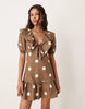 Glamorous big collar mini dress in brown polka dot