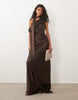 Six Stories Bridesmaid satin drape detail one shoulder maxi dress in chocolate
