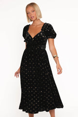 Farryn Maxi Dress - Black/Gold Velvet
