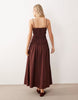crinkle maxi sundress with shirred dropped waist in warm chocolate