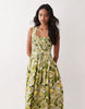 crinkle scoop neck maxi sundress with shirred waist in yellow daisy print