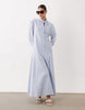 maxi shirt dress with scarf neck detail in blue pinstripe