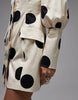 button down structured blazer mini dress in polka dots