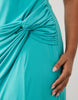 TFNC Plus slinky scoop neck knot detail split maxi dress in aqua blue