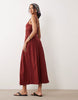 square neck panel detail crinkle midi dress in brown rust