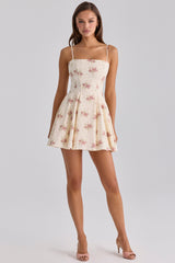 ivory vintage rose print cotton flared mini sundress