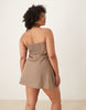 Curve cotton linen blend halter neck wrap mini sundress in ash brown
