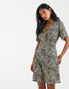 ONLY v neck tie waist mini dress in leo print