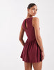 waisted v-neck mini sundress with seaming details in washed burgundy