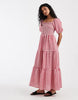 Vero Moda shirred bodice puff sleeve tiered midi dress in red gingham print