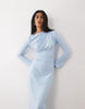 asymmetric drape slash neck maxi dress in blue