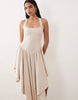 wide halter neck maxi dress with volume skirt in neutral