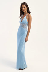 Luck & Trouble Rietta Lace Halter Maxi Dress Ice Blue