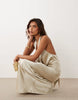 Aria Cove satin deep cowl neck scarf detail maxi dress in light gold
