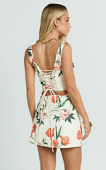 Tracey Top - Paneled Front Lace Back Corset Top in Rustic Floral