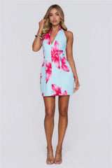 Dreamelle Halter Mini Dress Blue