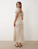Wednesday's Girl tiered shirred detail smock midaxi dress in beige