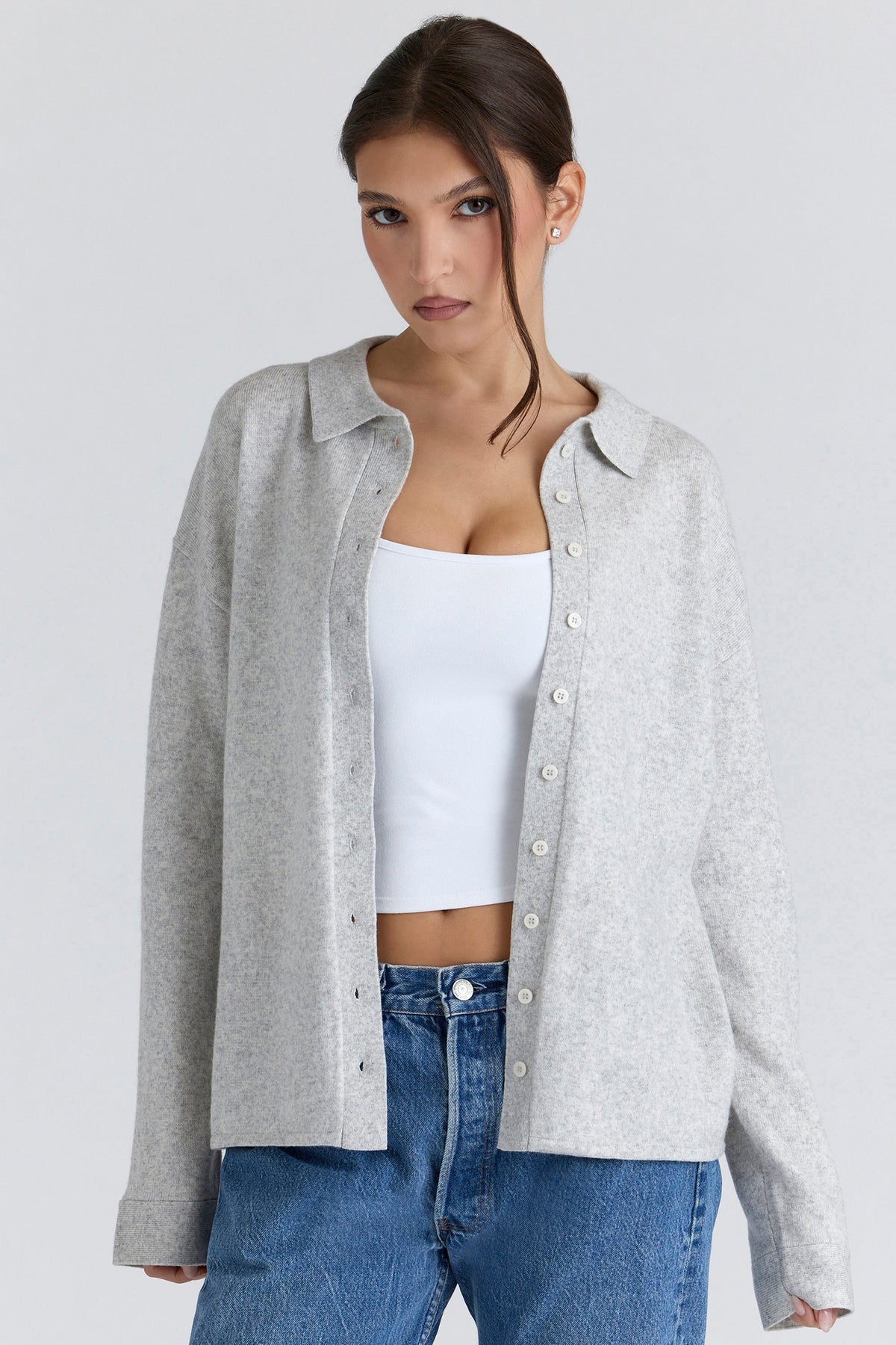 grey cashmere + merino wool knit shirt