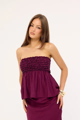 Perfect Stranger Jada Frill Strapless Top Plum