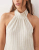textured knit halterneck midi dress in cream and light green stripes