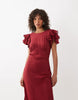 Nobody's Child Lola v neck back detail flutter sleeve midi dress in burgundy