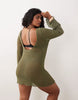 Curve beach knit boucle scoop back mini dress in khaki