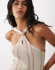 crochet knit halter maxi dress with trim in striped print