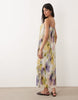 sleeveless square neck plisse midi dress in blurred floral print